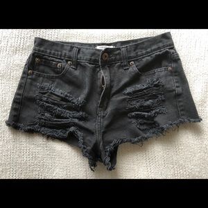 High waisted black denim shorts